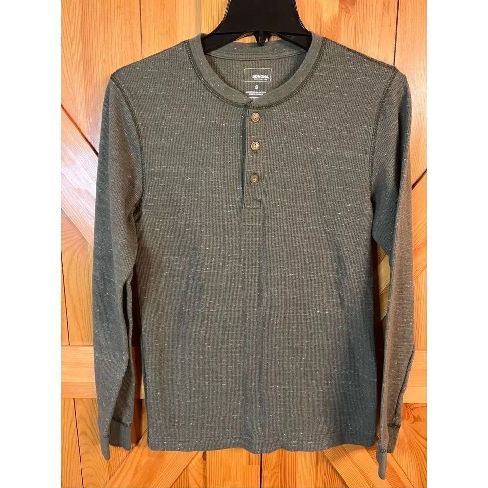 Sonoma Men’s Olive Green Thermal Knit Long Sleeve Henley sz Small (2695)
